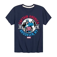 Disney Collection Little & Big Kid Boys Crew Neck Short Sleeve Captain America Marvel Graphic T-Shirt