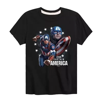 Disney Collection Little & Big Kid Boys Crew Neck Short Sleeve Captain America Marvel Graphic T-Shirt