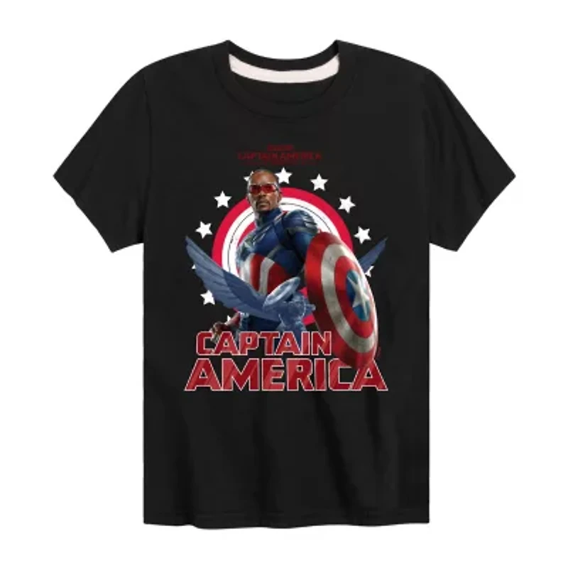 Disney Collection Captain America: Brave New World Little & Big Kid Boys Crew Neck Short Sleeve America Marvel Graphic T-Shirt