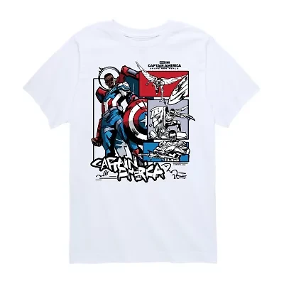 Disney Collection Little & Big Kid Boys Crew Neck Short Sleeve Captain America Marvel Graphic T-Shirt
