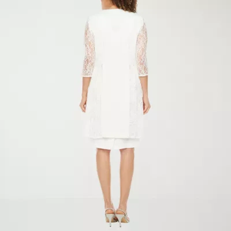 Maya Brooke Womens Lace Pearl Trim Jacket Dress