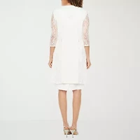 Maya Brooke Womens Lace Pearl Trim Jacket Dress