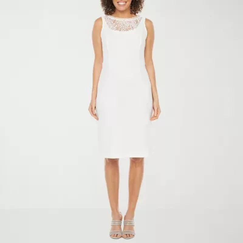 Maya Brooke Womens Lace Pearl Trim Jacket Dress