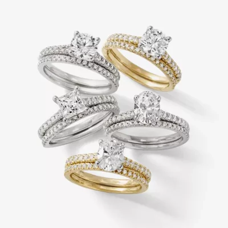 (H-I / Si2-I1) Womens 1 1/2 CT. T.W. Lab Grown White Diamond 10K Gold Round Side Stone Bridal Set