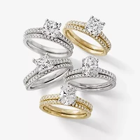 (H-I / Si2-I1) Womens 1 1/2 CT. T.W. Lab Grown White Diamond 10K Gold Round Side Stone Bridal Set