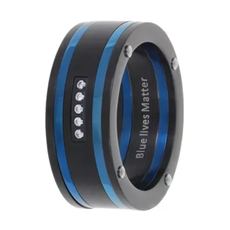 Mens 9M Cubic Zirconia Stainless Steel Round Band
