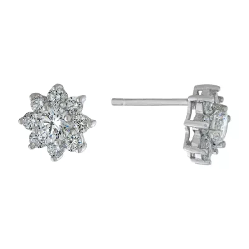 Silver Treasures Cubic Zirconia Sterling Silver 10.2mm Flower Stud Earrings
