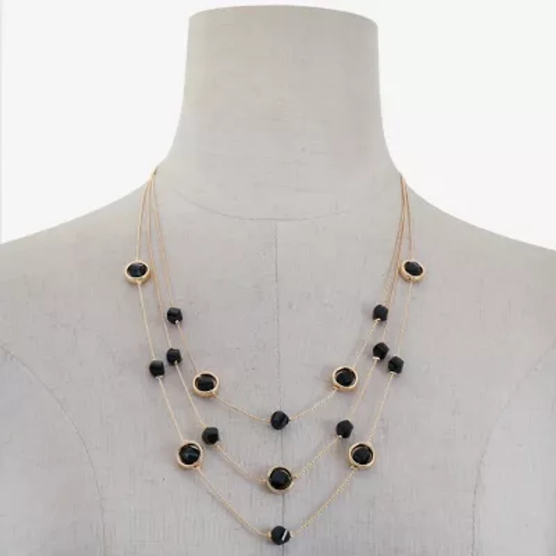 Mixit Black & Gold Tone 3 Row Womens 22 Inch Strand Necklace