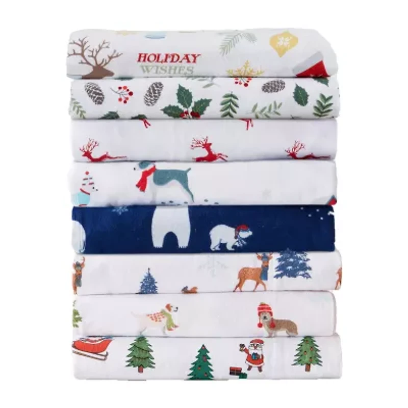 Linery Cotton Holiday Print Flannel Wrinkle Resistant Sheet Set
