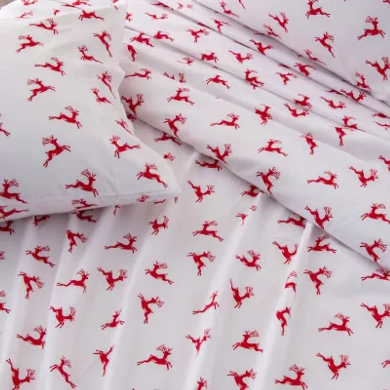 Linery Cotton Holiday Print Flannel Wrinkle Resistant Sheet Set