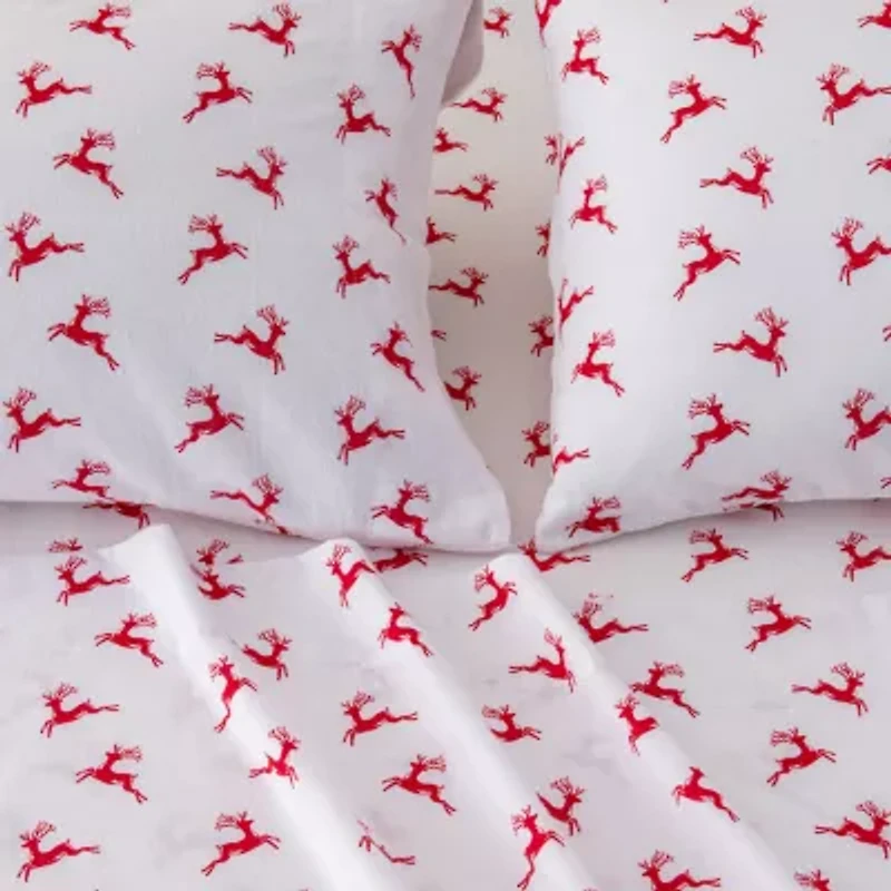 Linery Cotton Holiday Print Flannel Wrinkle Resistant Sheet Set
