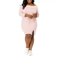 Poetic Justice Womens Long Sleeve Plus Sheath Dress