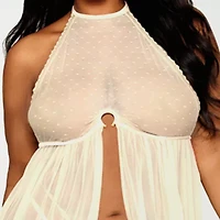 DreamGirl Plus Polkadot Mesh Babydoll Set-13273X