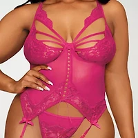 DreamGirl Plus Floral Lace Mesh Bustier Set-13283X