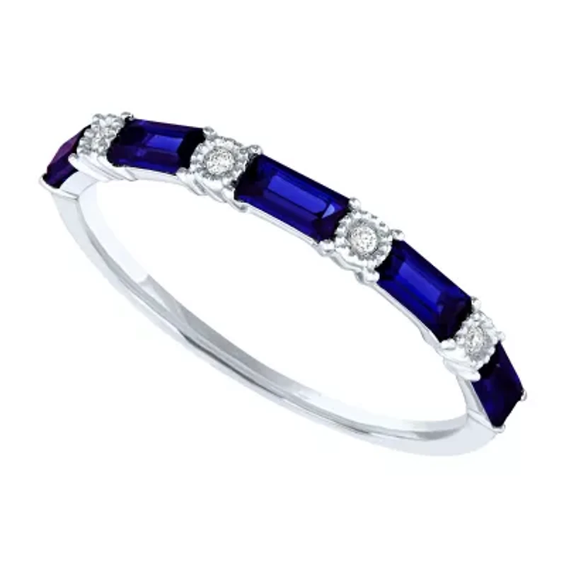 Womens Diamond Accent Lab Created Green Emerald 10K Gold Wedding Band