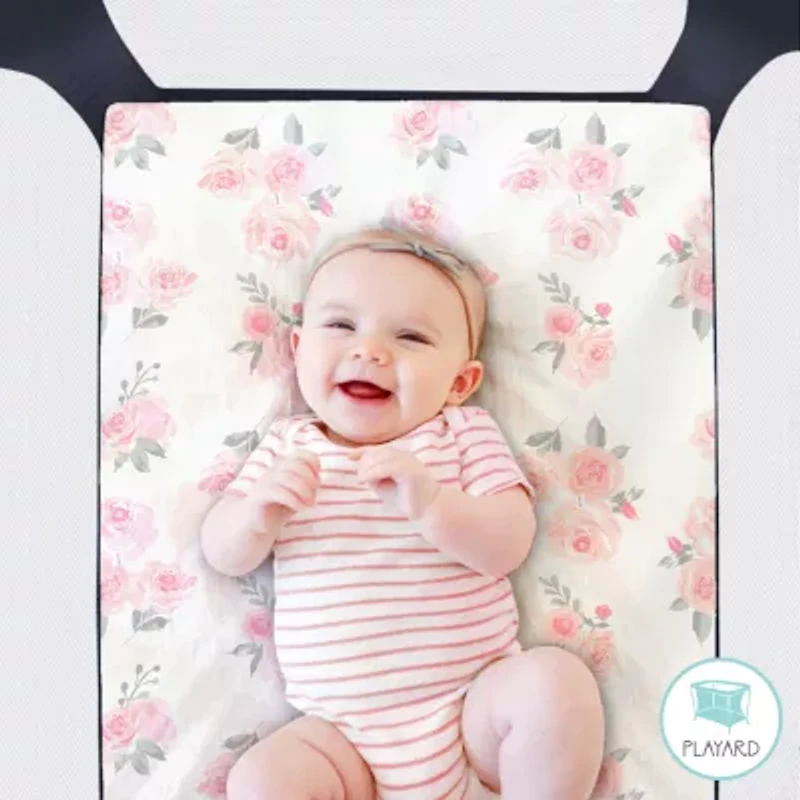 The Peanutshell Pink Roses 3-pc. Playard Sheet