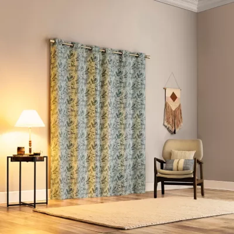 Sun Zero Percy Milford Print Grommet Top Energy Saving 100% Blackout Single Curtain Panel
