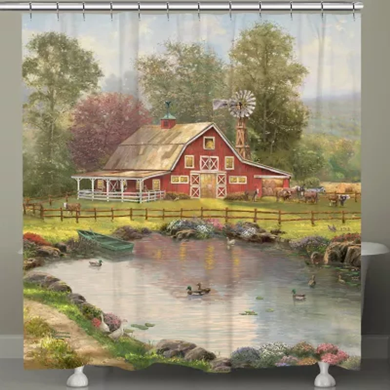 Thomas Kinkade Red Barn Retreat Shower Curtain