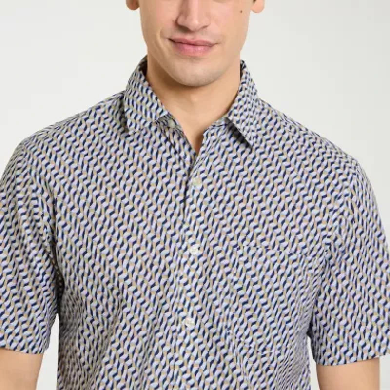 Van Heusen Everyday Defense Stain Shield Mens Short Sleeve Slim Fit Button-Down Shirt