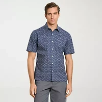 Van Heusen Everyday Defense Stain Shield Mens Short Sleeve Slim Fit Button-Down Shirt
