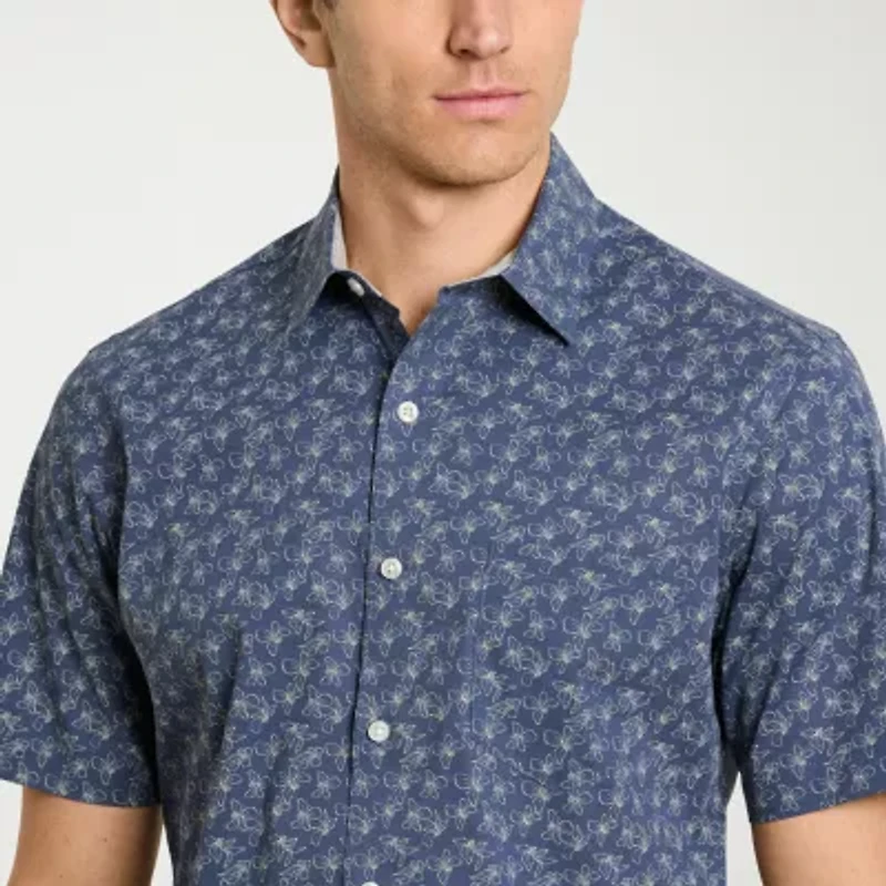Van Heusen Everyday Defense Stain Shield Mens Short Sleeve Slim Fit Button-Down Shirt