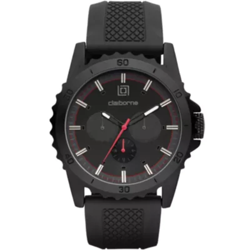 Claiborne® Mens Black Dial Black Silicone Strap Watch