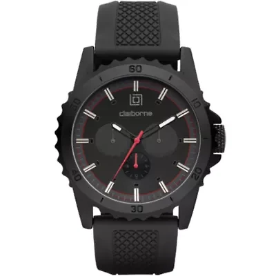 Claiborne® Mens Black Dial Black Silicone Strap Watch
