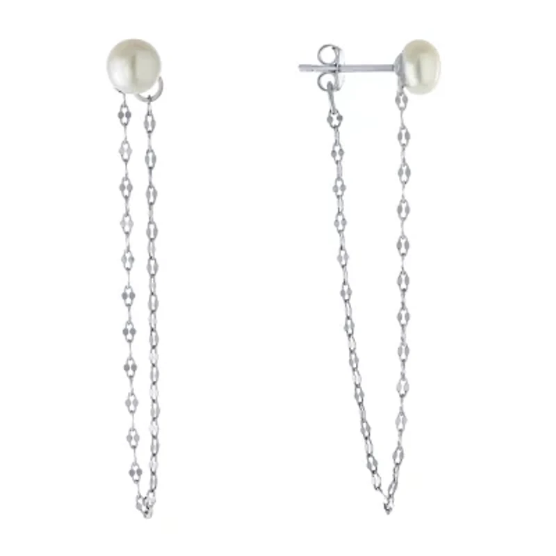 Silver Treasures Womens White Simulated Pearl Sterling Silver Drop Earrings