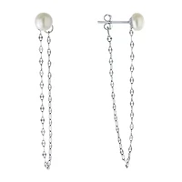 Silver Treasures Womens White Simulated Pearl Sterling Silver Drop Earrings
