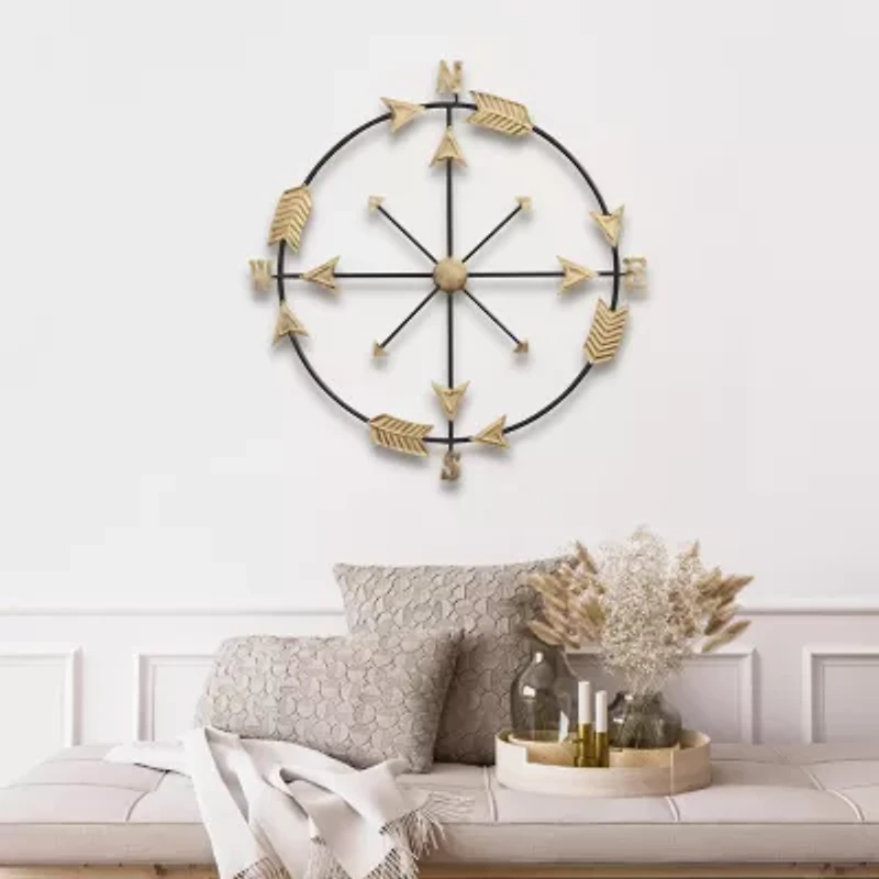 Cheungs Compass With Golden Arrow Accents Metal Wall Art