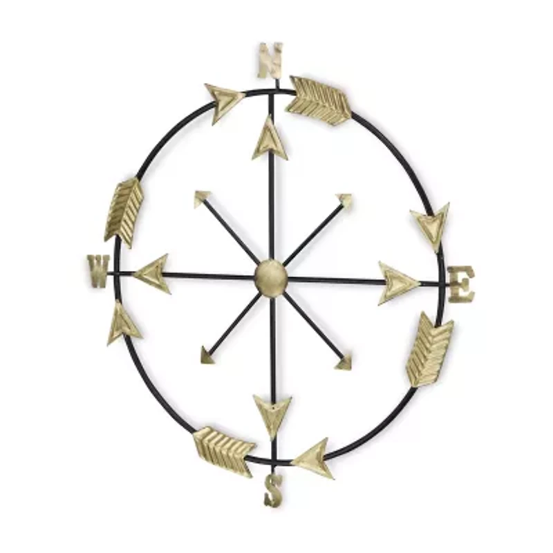 Cheungs Compass With Golden Arrow Accents Metal Wall Art