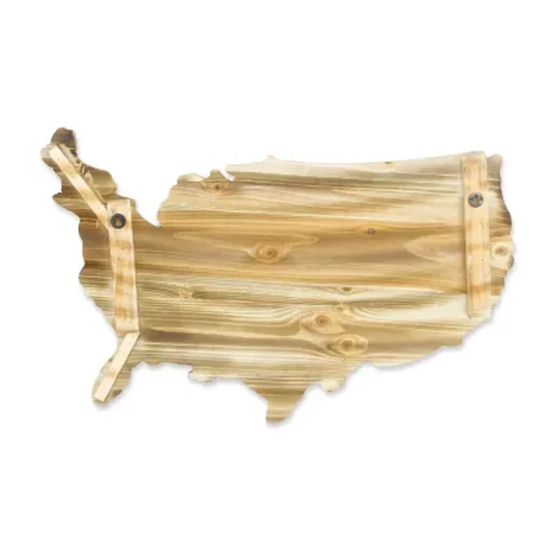 Hanging Mixed Media Wood And USA Metal Wall Art