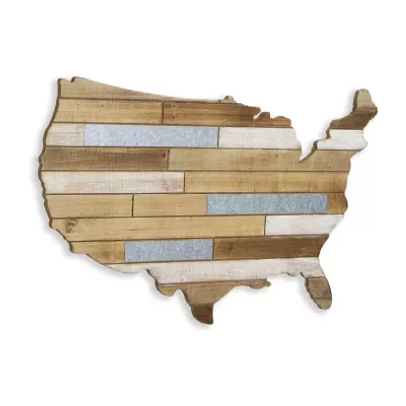 Hanging Mixed Media Wood And USA Metal Wall Art