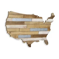 Hanging Mixed Media Wood And USA Metal Wall Art