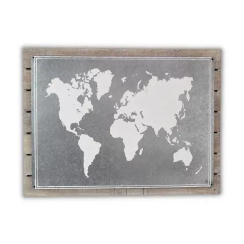 Wood Plank With Epoxy Printed Map Wall Art