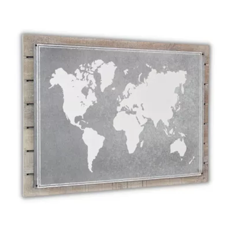Wood Plank With Epoxy Printed Map Wall Art