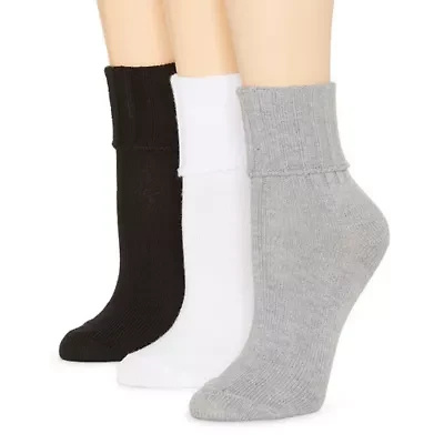 Mixit Ribbed Womens Multi-Pack 3 Pair Turncuff Socks