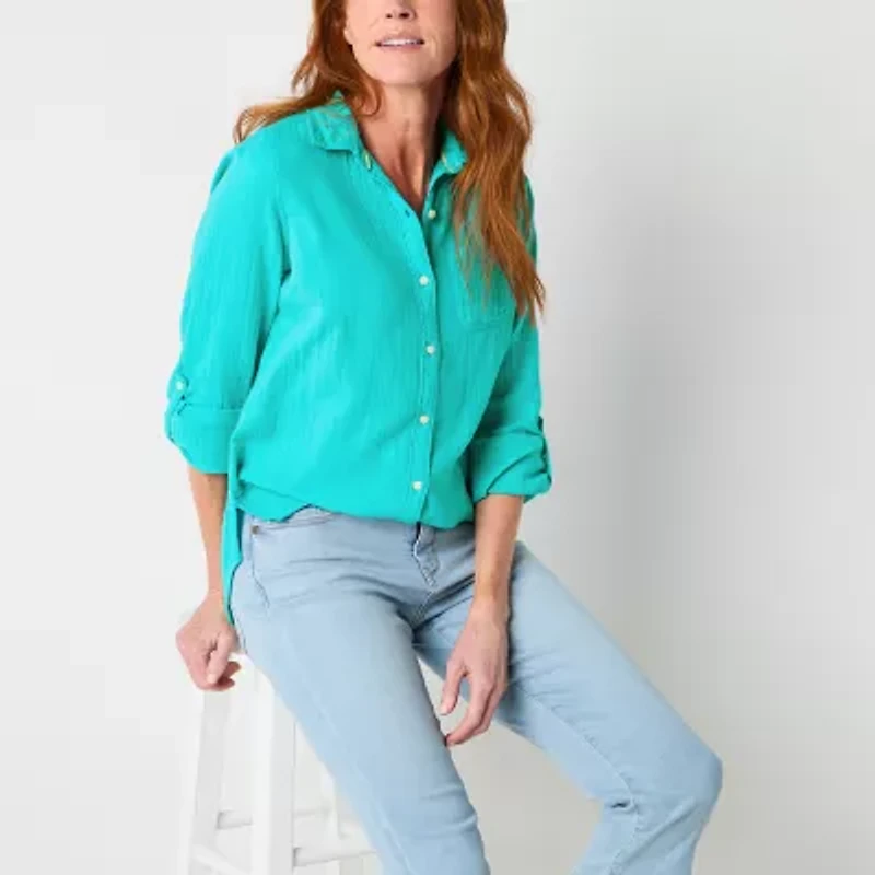 St. John's Bay Tall Womens Long Sleeve Tunic Top