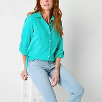 St. John's Bay Tall Womens Long Sleeve Tunic Top