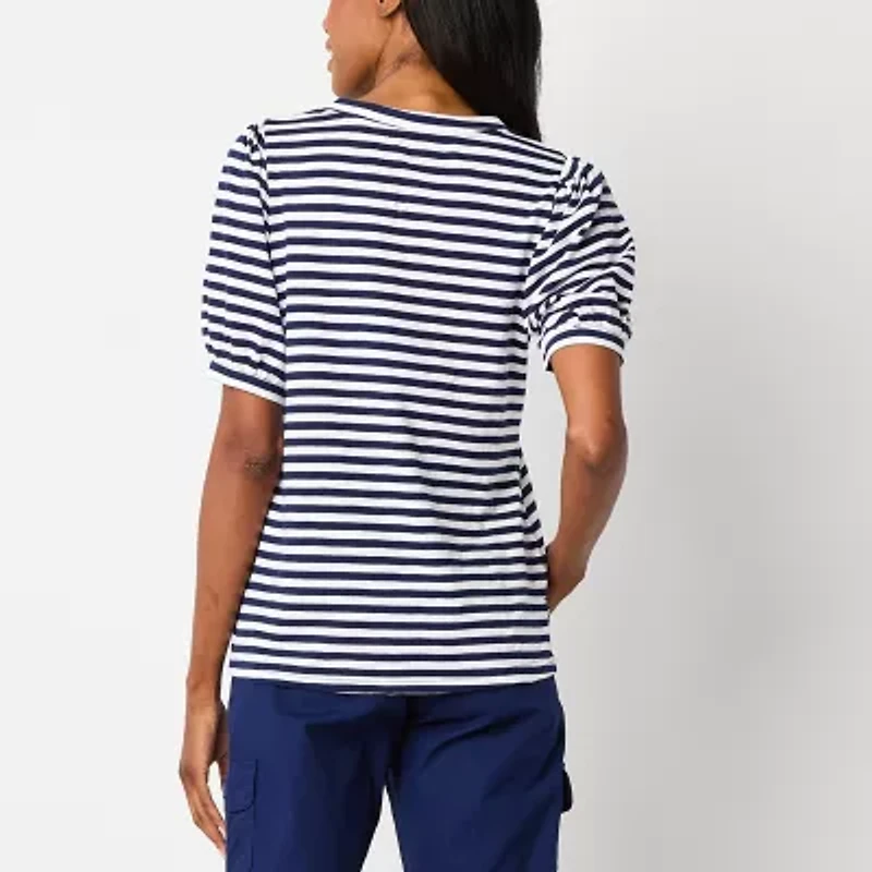 St. John's Bay Womens Split Crew Neck Short Sleeve Tall T-Shirt
