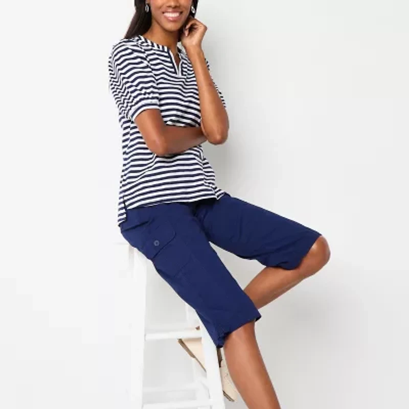 St. John's Bay Womens Split Crew Neck Short Sleeve Tall T-Shirt