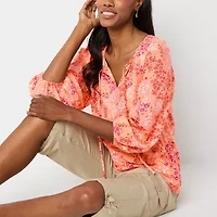 St. John's Bay Womens Split Tie Neck Long Sleeve Tall Blouse