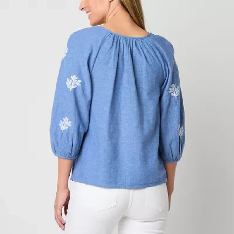 St. John's Bay Womens Split Tie Neck Long Sleeve Tall Blouse
