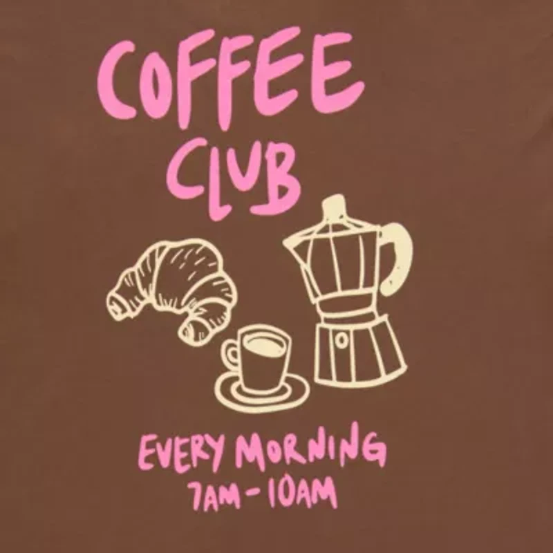 Coffee Club Womens Juniors Crew Neck Short Sleeve Oversized Graphic T-Shirt