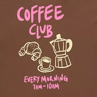 Coffee Club Womens Juniors Crew Neck Short Sleeve Oversized Graphic T-Shirt