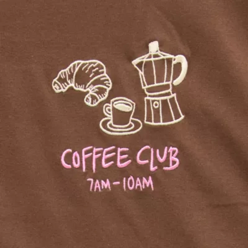 Coffee Club Womens Juniors Crew Neck Short Sleeve Oversized Graphic T-Shirt