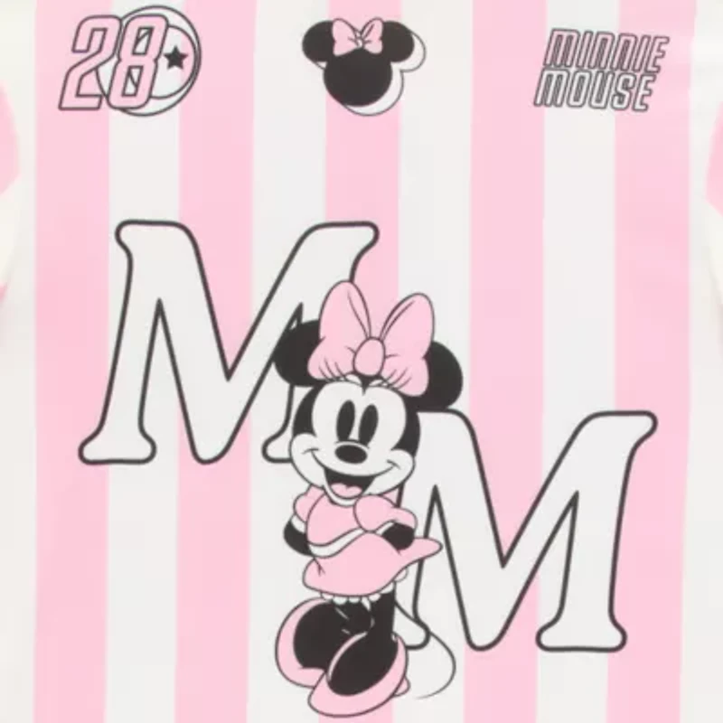 Womens Juniors V Neck Short Sleeve Minnie Mouse Jersey