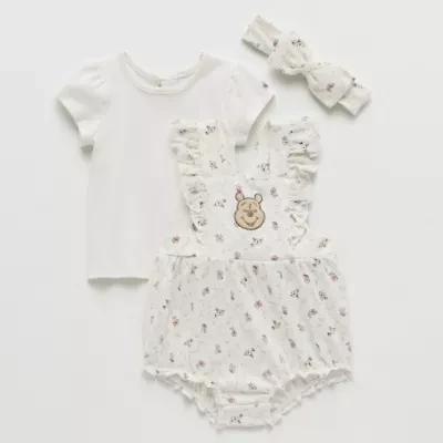 Disney Baby Girls 3-pc. Winnie The Pooh Shortall Set