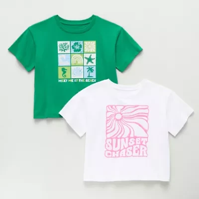 Thereabouts Little & Big Kid Girls Easy-on + Easy-off Hidden Access Opening Crew Neck Short Sleeve Adaptive Boxy Fit 2-pc. Graphic T-Shirt