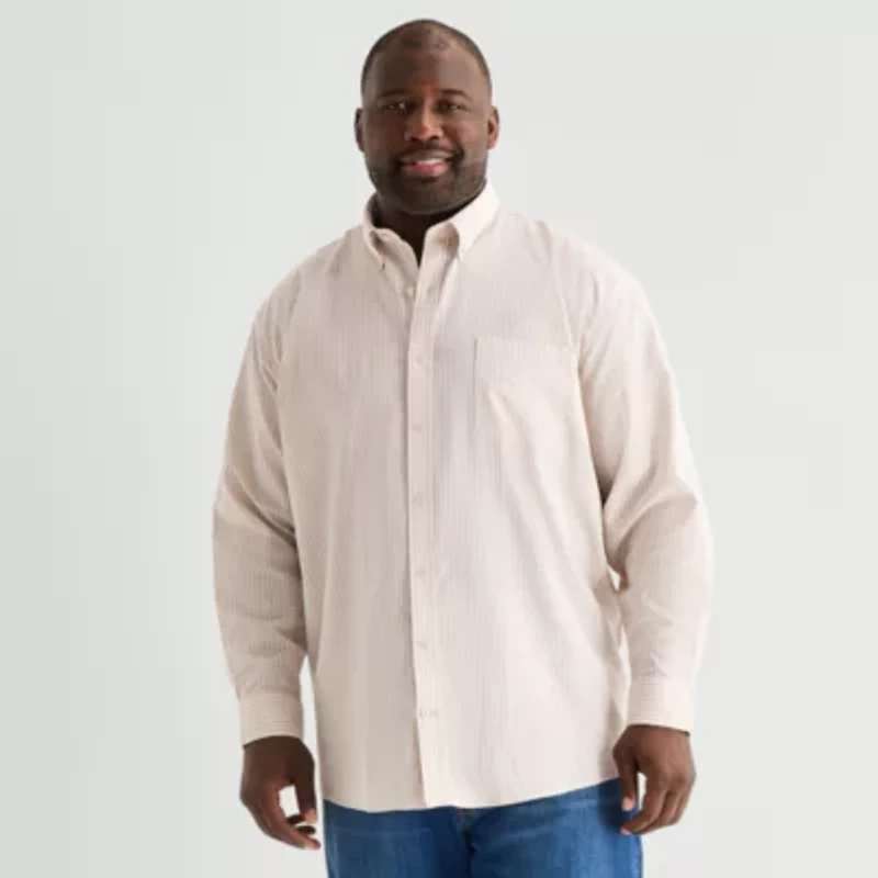Stafford Chambray Mens Long Sleeve Big and Tall Button-Down Shirt